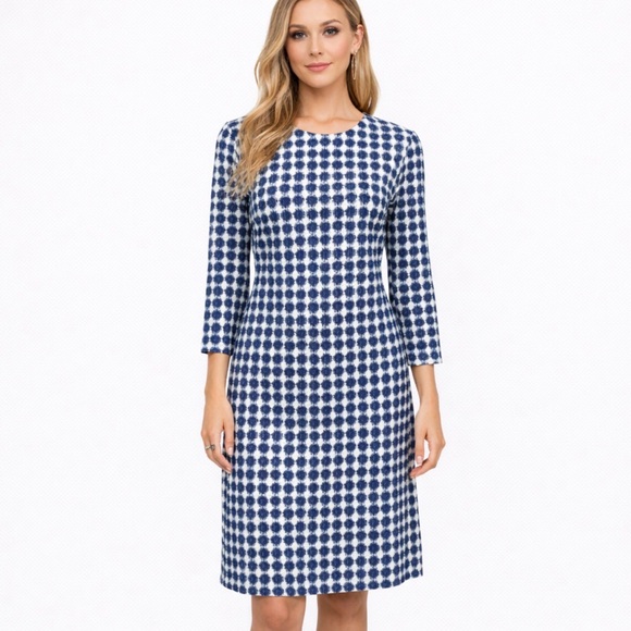 J. McLaughlin Dresses & Skirts - J. McLaughlin Blue White Zip Up 3/4 Sleeve Sheath Dress Size XS